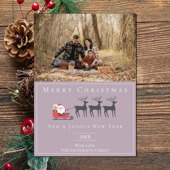 Cartes Pour Fêtes Annuelles Père Noël Sleigh Photo de Noël | Rose (Pink Santa's Sleigh Christmas Photo Holiday Card)