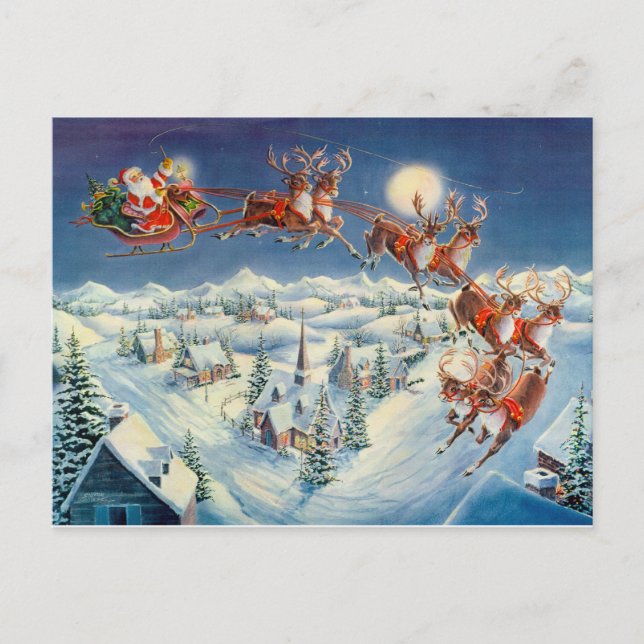 Cartes Pour Fêtes Annuelles PÈRE NOËL, SLEIGH & REINDEER par SHARON SHARPE (Devant)