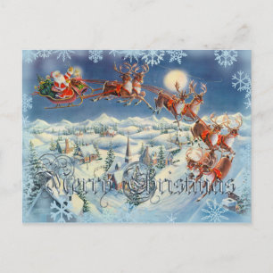 Cartes Pour Fêtes Annuelles PÈRE NOËL, SLEIGH, REINDEER & TEXT par SHARON SHAR