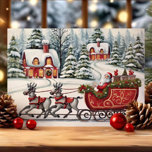 Cartes Pour Fêtes Annuelles Père Noël Sleigh Ride Vintage Noël