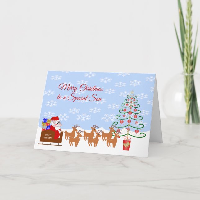 Cartes Pour Fêtes Annuelles Père Noël Sleigh Son Noël (Devant)