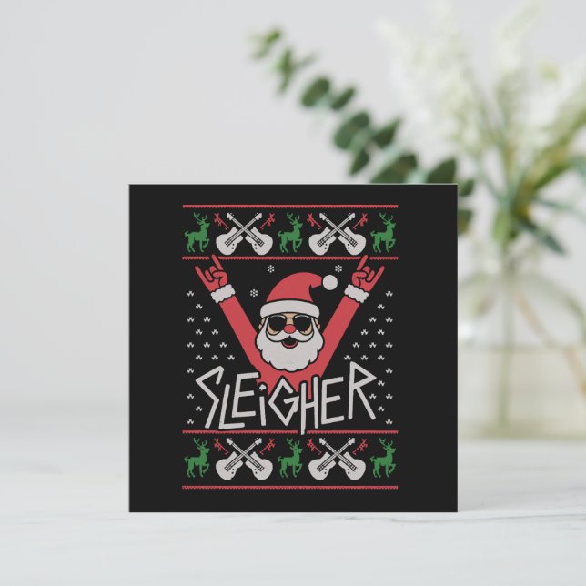 Cartes Pour Fêtes Annuelles Père Noël Sleigher Noël Rock n Roll Sweat Ugly (Debout devant)