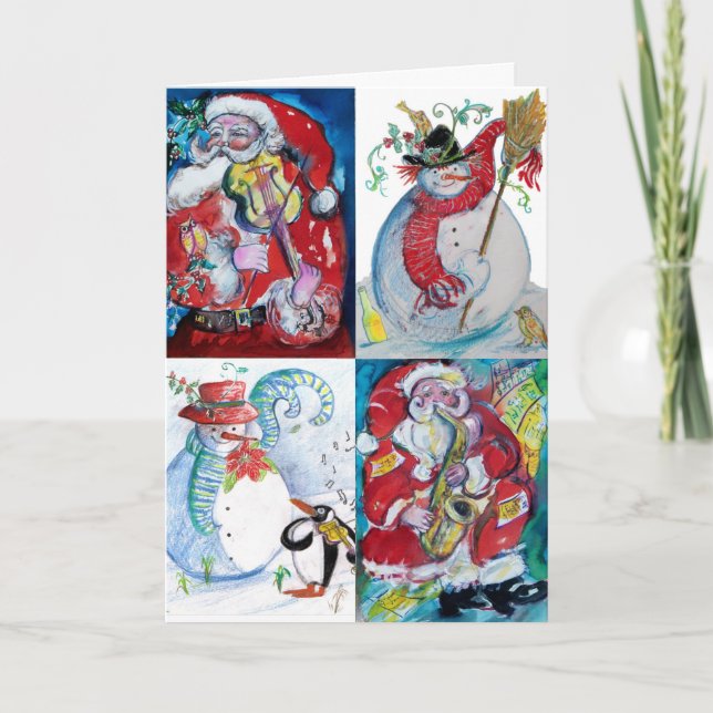 CARTES POUR FÊTES ANNUELLES PÈRE NOËL, SNOWMAN MUSICAL HOLIDAY NOËL REMERCIEME (Devant)