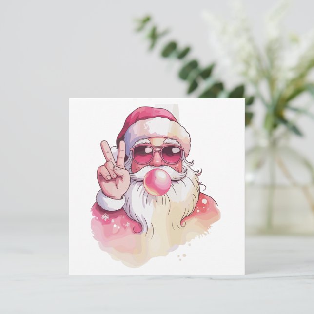 Cartes Pour Fêtes Annuelles Père Noël soufflant du chewing-gum lunettes de sol (Debout devant)