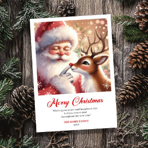 Cartes Pour Fêtes Annuelles Père Noël souriant avec Rudolph Joyeux Noël