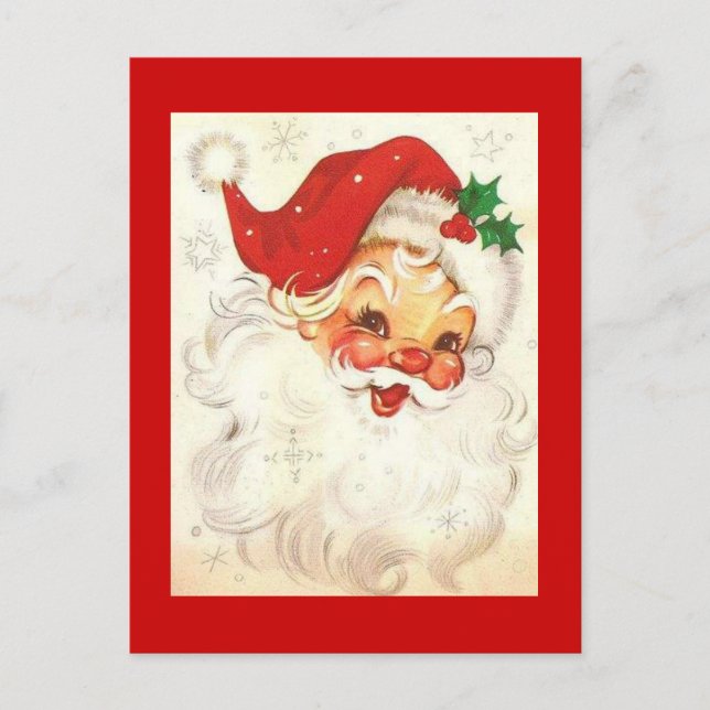 Cartes Pour Fêtes Annuelles Père Noël souriant vintage (Devant)