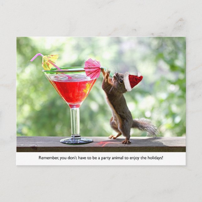 Cartes Pour Fêtes Annuelles Père Noël Squirrel Boire un Cocktail (Devant)