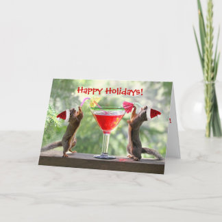 Cartes Pour Fêtes Annuelles Père Noël Squirrels Boire un Cocktail