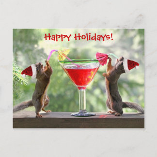 Cartes Pour Fêtes Annuelles Père Noël Squirrels Boire un Cocktail