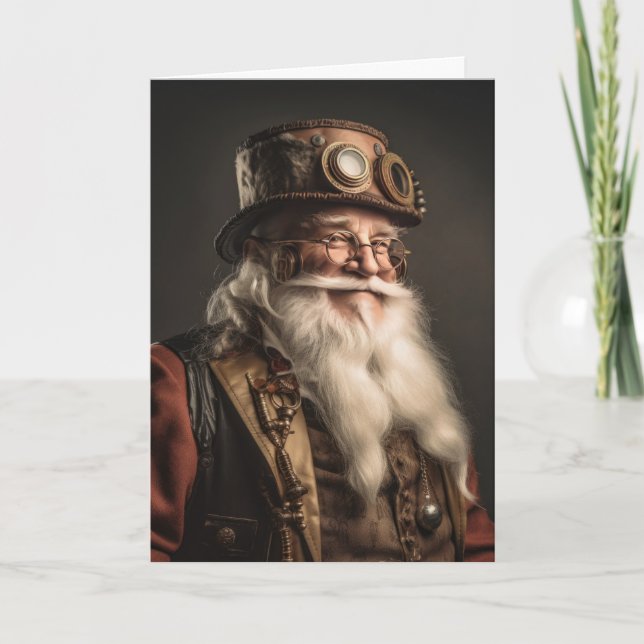 Cartes Pour Fêtes Annuelles Père Noël Steampunk joyeux (Devant)