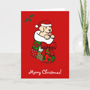 Cartes Pour Fêtes Annuelles Père Noël stockant le chiot jaune 2 de laboratoire