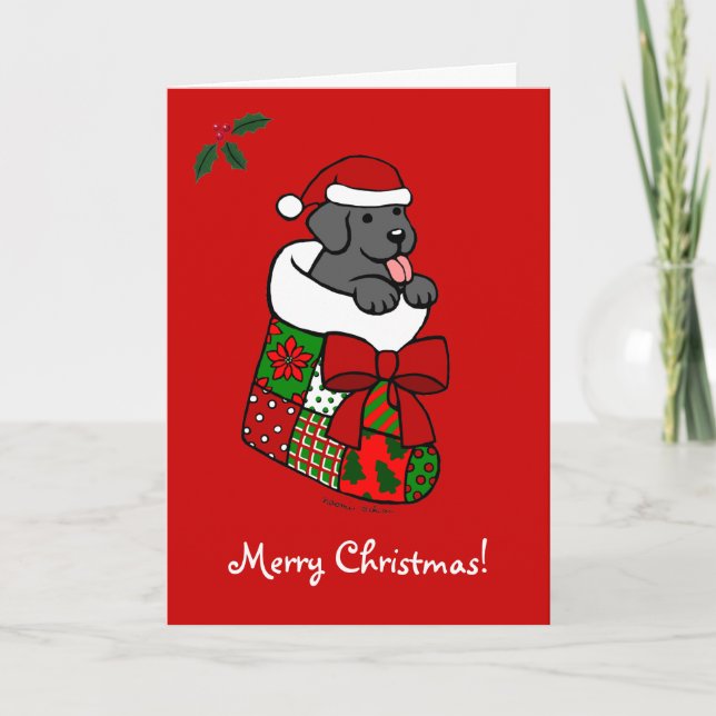 Cartes Pour Fêtes Annuelles Père Noël Stocker Black Lab Puppy Cartoon (Devant)