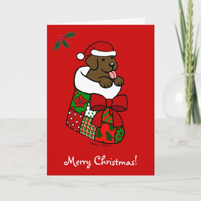 Cartes Pour Fêtes Annuelles Père Noël Stocker Chocolate Lab Puppy Cartoon (Devant)