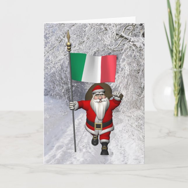 Cartes Pour Fêtes Annuelles Père Noël Sucré Avec Drapeau D'Italie (Devant)