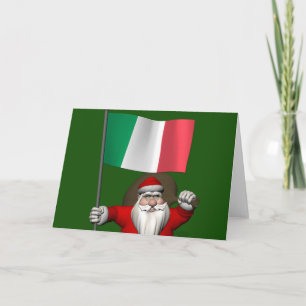 Cartes Pour Fêtes Annuelles Père Noël Sucré Avec Drapeau D'Italie