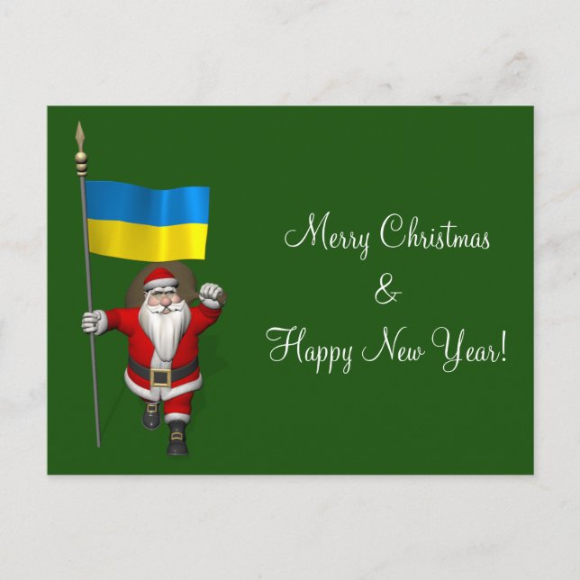 Cartes Pour Fêtes Annuelles Père Noël Sucré Avec L'Enseigne De L'Ukraine (Devant)