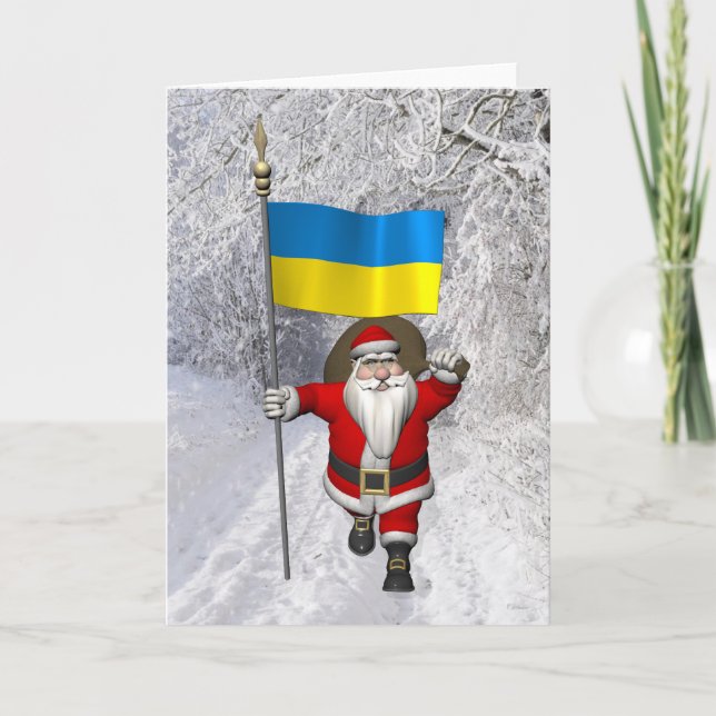 Cartes Pour Fêtes Annuelles Père Noël Sucré Avec L'Enseigne De L'Ukraine (Devant)