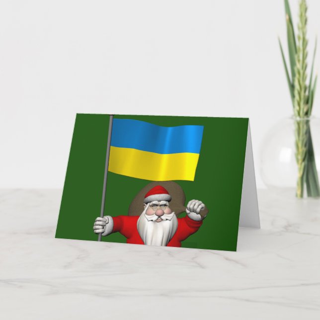Cartes Pour Fêtes Annuelles Père Noël Sucré Avec L'Enseigne De L'Ukraine (Devant)
