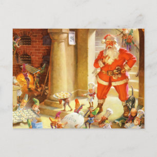Cartes Pour Fêtes Annuelles Père Noël Supervise les elfes à cuire des cookies 