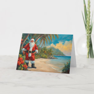 Cartes Pour Fêtes Annuelles Père Noël sur la plage tropicale