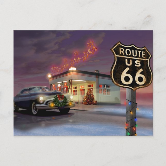 Cartes Pour Fêtes Annuelles Père Noël sur la route 66 (Devant)