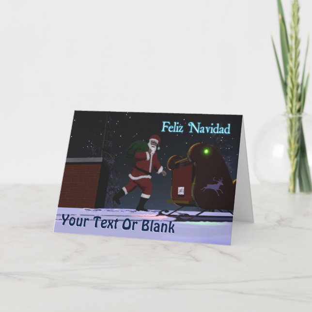 Cartes Pour Fêtes Annuelles Père Noël Sur Le Toit - Feliz Navidad (Devant)