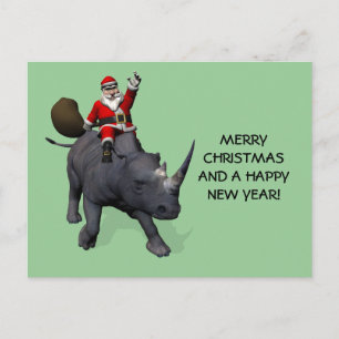 Cartes Pour Fêtes Annuelles Père Noël Sur Rhino Rhinoceros