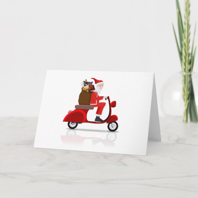 Cartes Pour Fêtes Annuelles Père Noël sur Scooter (Devant)