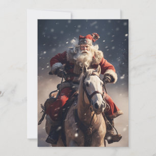 Cartes Pour Fêtes Annuelles Père Noël sur un cheval