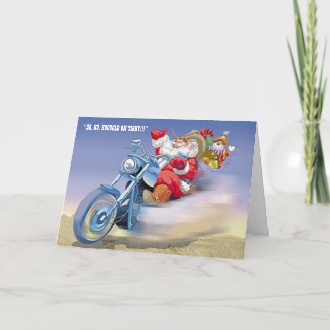 Cartes Pour Fêtes Annuelles Père Noël sur un Harley (Devant)