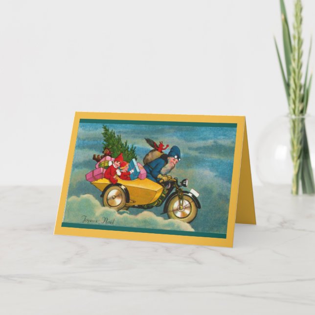 Cartes Pour Fêtes Annuelles Père Noël sur un scooter (Devant)