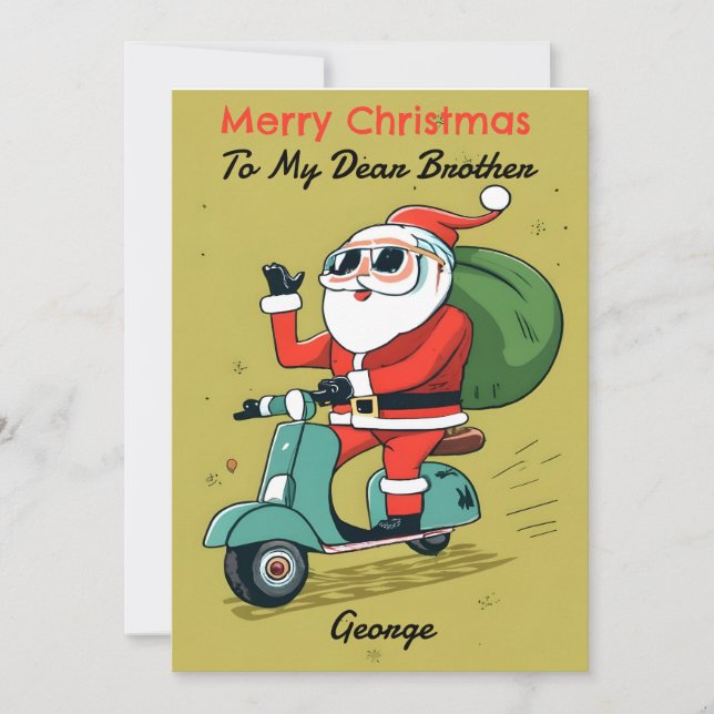 Cartes Pour Fêtes Annuelles Père Noël sur un scooter avec des lunettes de sole (Devant)