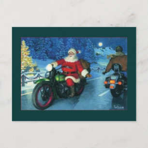 Cartes Pour Fêtes Annuelles père Noël sur une motocyclette