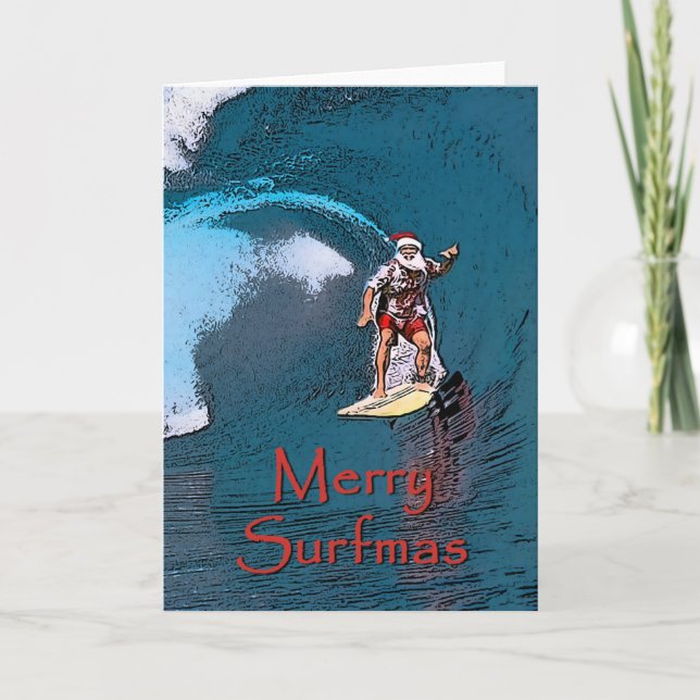 Cartes Pour Fêtes Annuelles Père Noël surfant (Devant)
