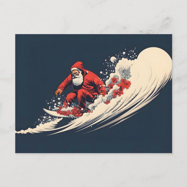 Cartes Pour Fêtes Annuelles Père Noël surfant l'été de Noël (Devant)
