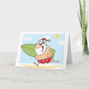 Cartes Pour Fêtes Annuelles père Noël-Surfer-Sur-La-Plage