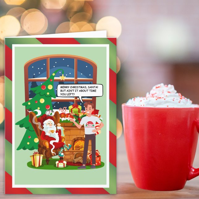 Cartes Pour Fêtes Annuelles Père Noël Surpassait son accueil drôle (Santa posted up like he pays rent… this man said ‘alright big guy, wrap it up.’ 😂🎄)