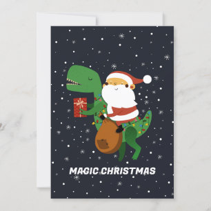 Cartes Pour Fêtes Annuelles Père Noël T-rex dinosaure traîneau de Noël