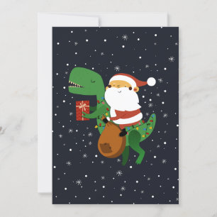 Cartes Pour Fêtes Annuelles Père Noël T-rex dinosaure traîneau de Noël