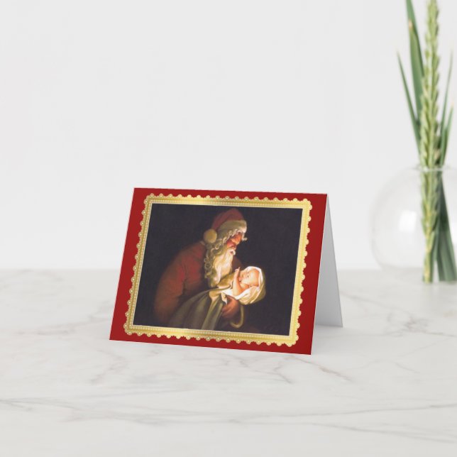 Cartes Pour Fêtes Annuelles Père Noël tenant bébé Jésus (Devant)