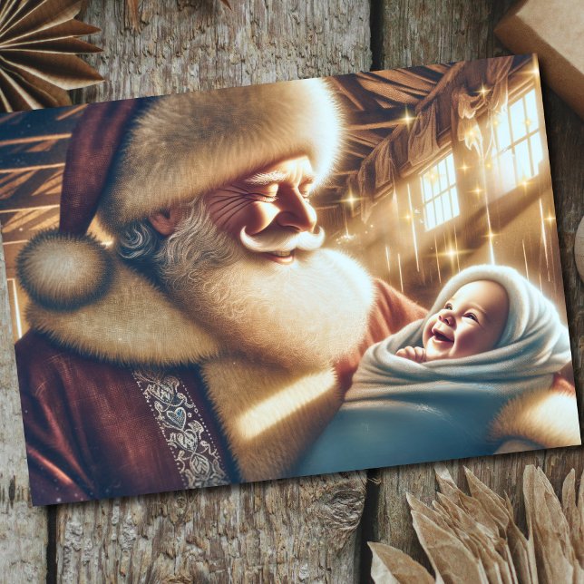 Cartes Pour Fêtes Annuelles Père Noël tenant le bébé Jésus Noël (Créateur téléchargé)