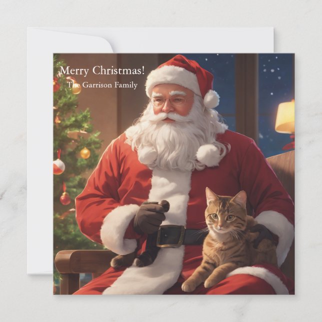 Cartes Pour Fêtes Annuelles Père Noël tenant un chat (Devant)
