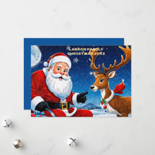 Cartes Pour Fêtes Annuelles Père Noël traditionnel avec ses rennes Personnali