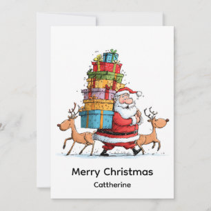 Cartes Pour Fêtes Annuelles Père Noël traditionnel de Noël avec rennes