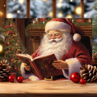 Père Noël traditionnel lisant un livre à Noël