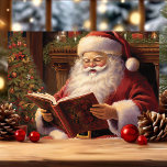 Cartes Pour Fêtes Annuelles Père Noël Traditionnelle Lire Un Livre Noël<br><div class="desc">Envoyez un accueil chaleureux avec cette carte de Noël traditionnelle avec le Père Noël lisant au coin du feu. La scène cosy, avec son sapin de Noël joliment décoré et sa cheminée festive, reflète le charme nostalgique de la période des fêtes. Ce design classique est parfait pour ceux qui aiment...</div>