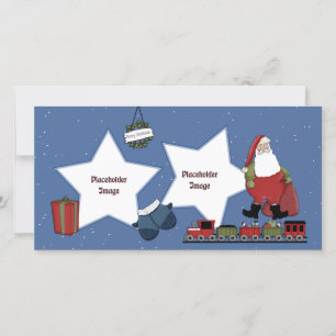 Cartes Pour Fêtes Annuelles Père Noël, train, cadeau et couronne de Noël