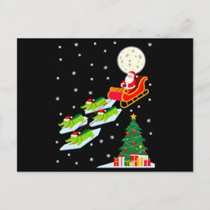 Cartes Pour Fêtes Annuelles Père Noël Traîneau Alligator Noël Lune Neige Arbre