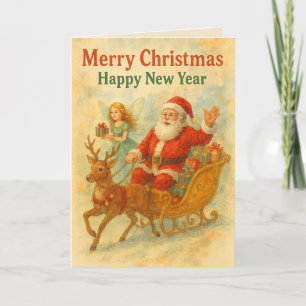 Cartes Pour Fêtes Annuelles Père Noël traîneau aquarelle vintage Noël, Nouvel 