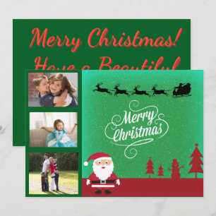 Cartes Pour Fêtes Annuelles Père Noël traîneau & famille 3 Photo Noël